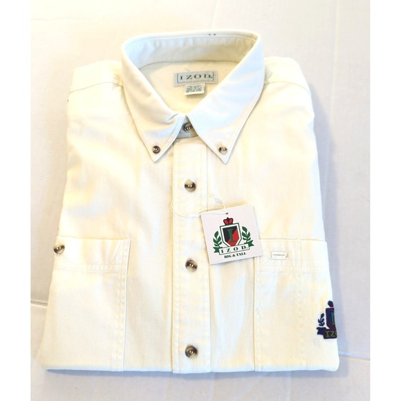 VtgIZOD Shirt Men 2XLT Button Down Cream IvoryRelaxed 100% Cotton Retro Cool